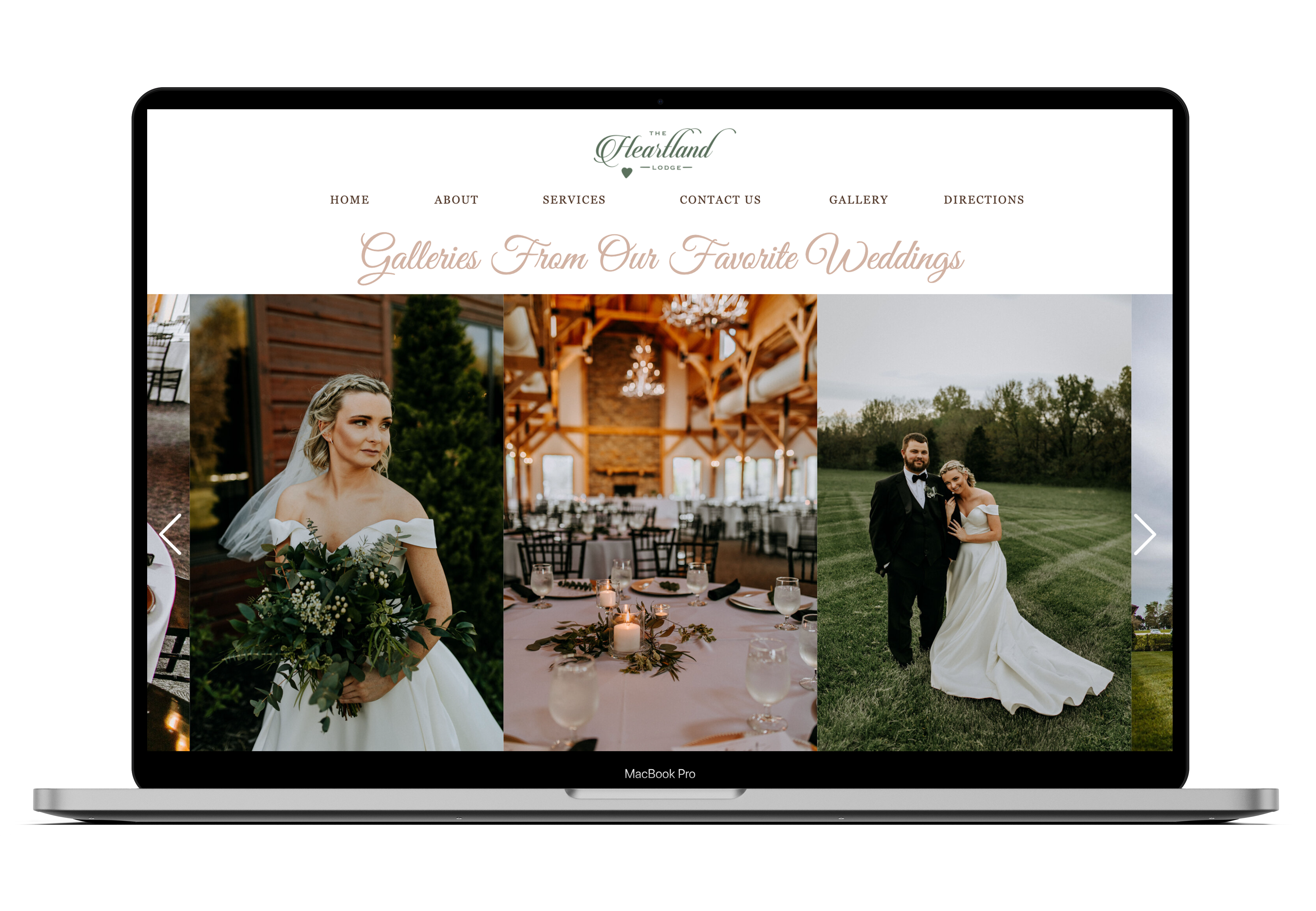 Website design for The Heartland Lodge, a wedding venue in Kingsville, Missouri.