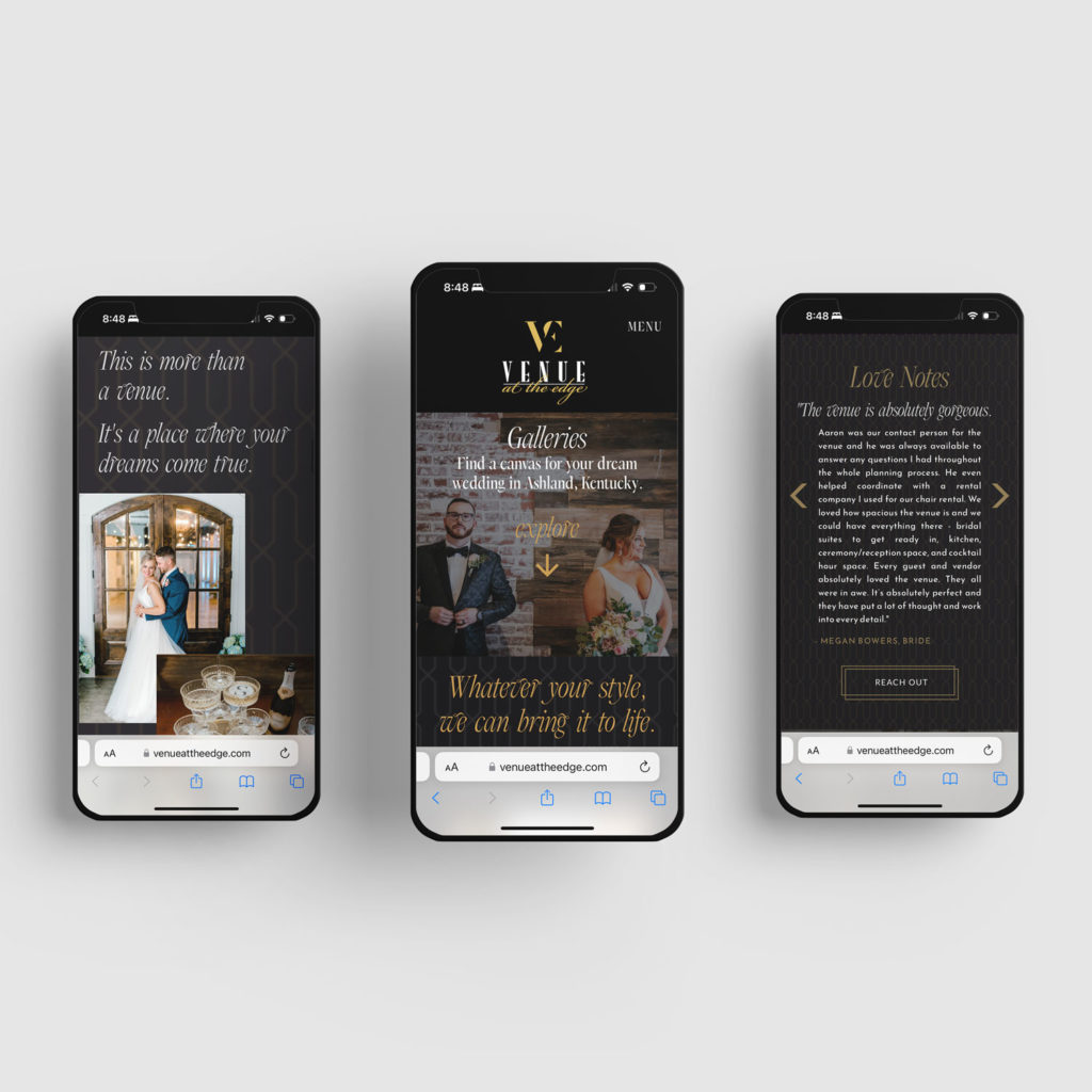 Mobile Showit custom website design for a wedding venue