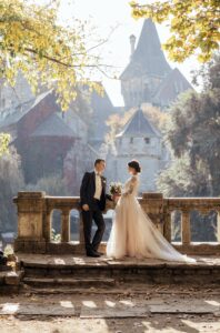 styled shoot of bride and groom at wedding chateau