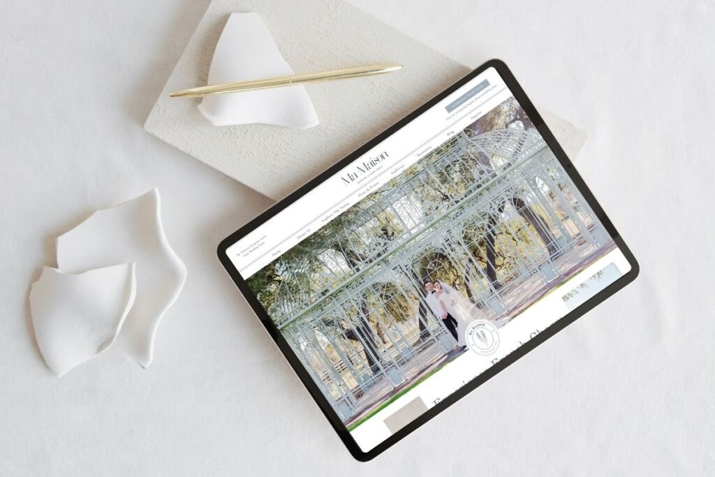 Ma Maison website mockup, a wedding venue's website
