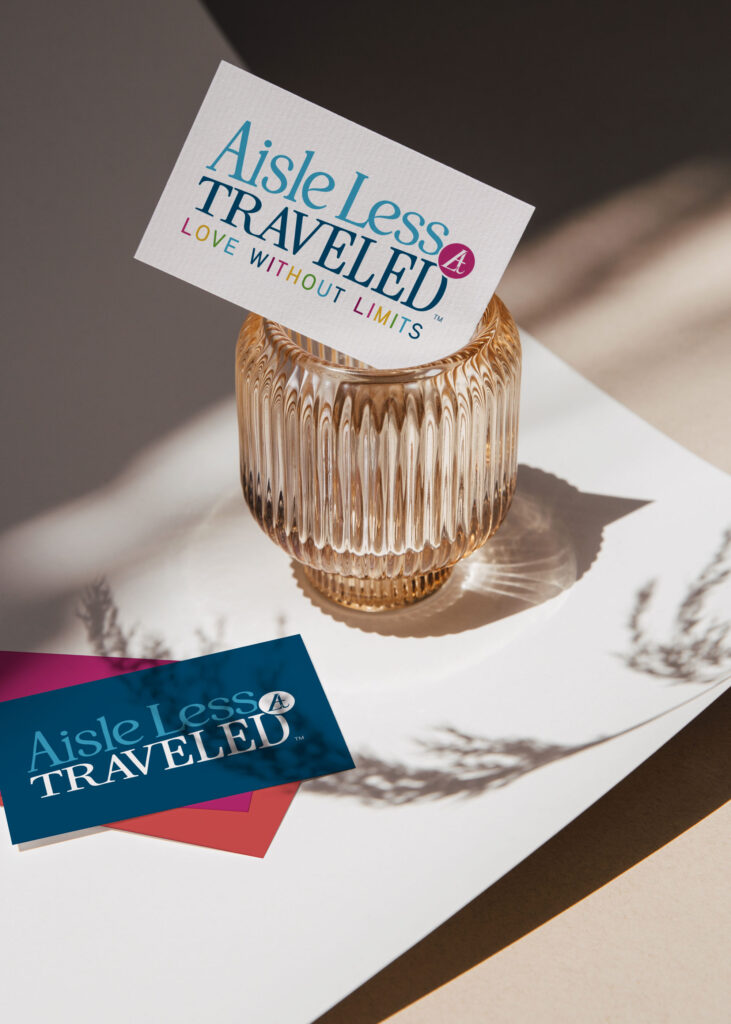 Business card mockup of an Elevated brand, Aisle Less Traveled