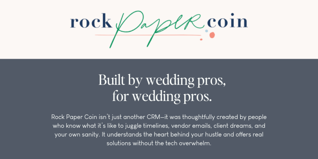 Rock Paper Coin logo above the text: Built by wedding pros, for wedding pros