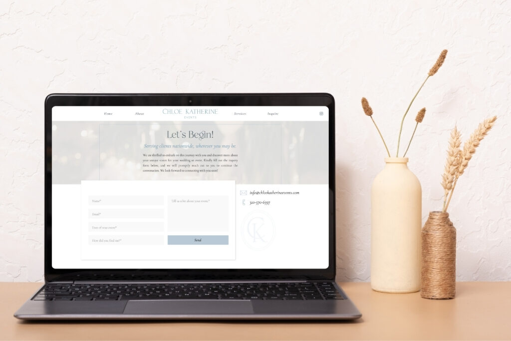 Contact page for Chloe Katherine Events with a simple, user-friendly form