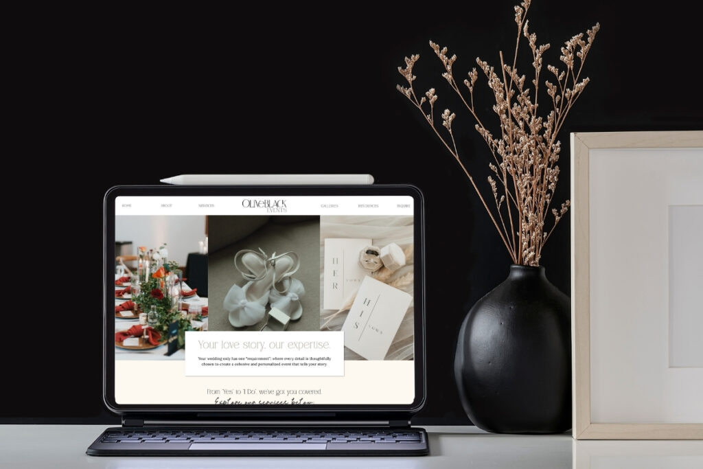 Services page for Olive Black Events highlighting planning packages