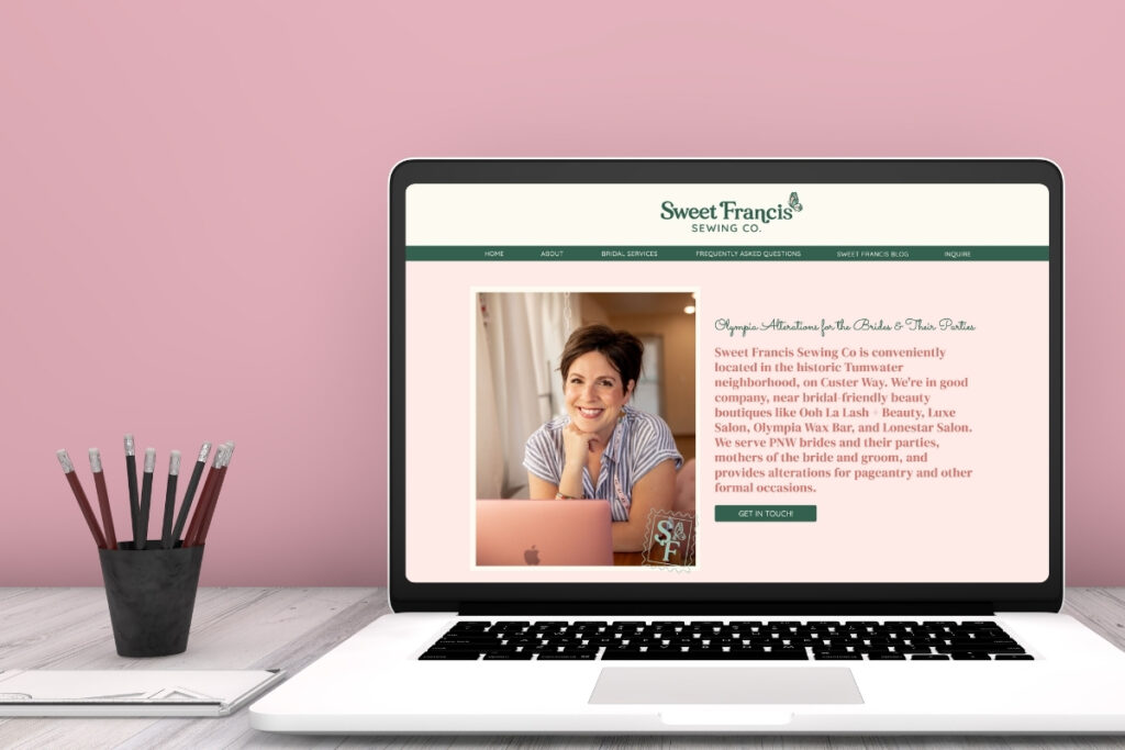 About page for Sweet Francis Sewing Co. with a personal introduction and portrait