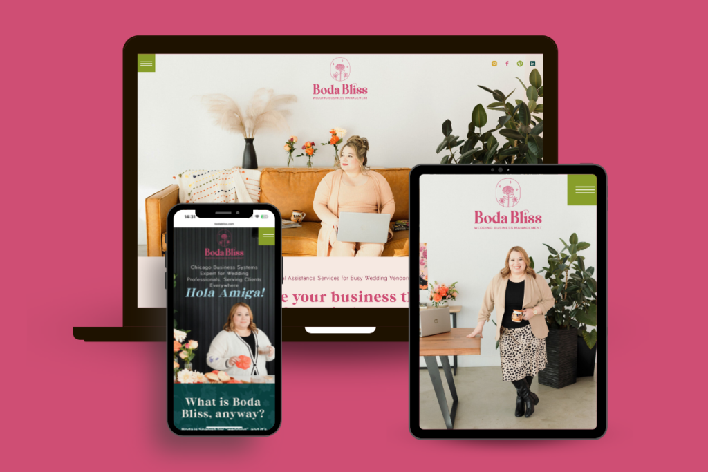 Website mockup of Boda Bliss, owned by Cinthia
