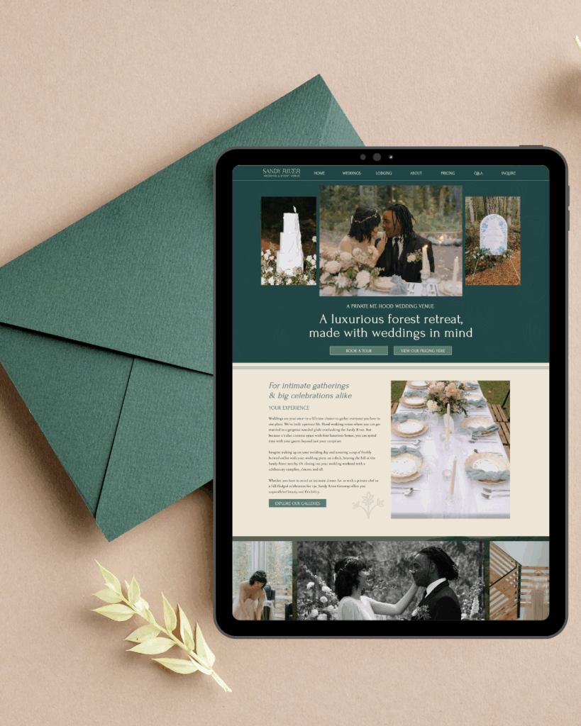 Wedding venue website design for Sandy River Getaway