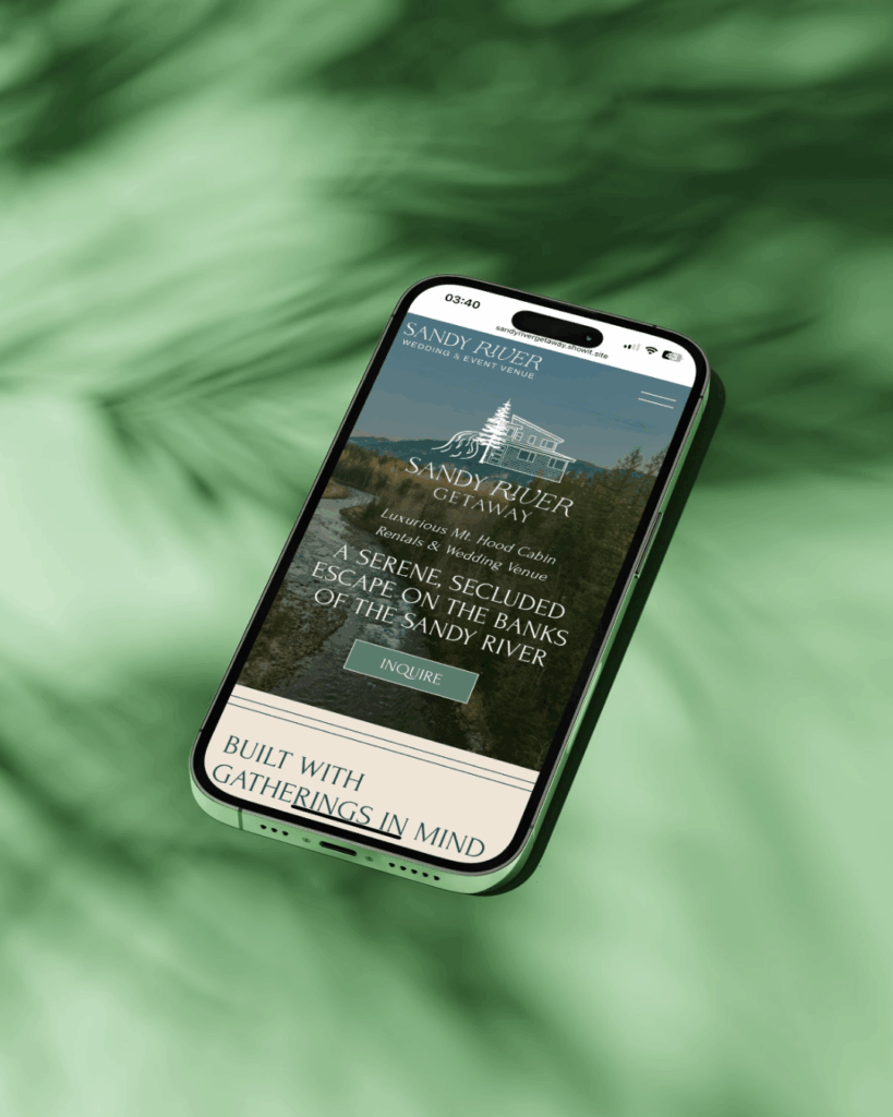 Wedding venue website design for Sandy River Getaway