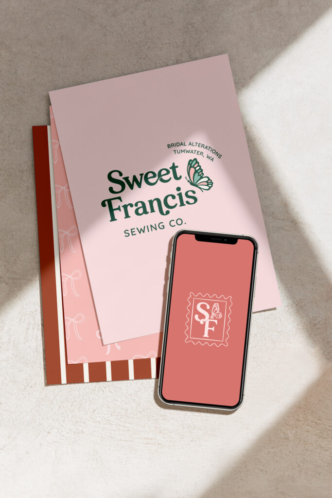 Bridal alterations branding design for Sweet Francis Sewing Co