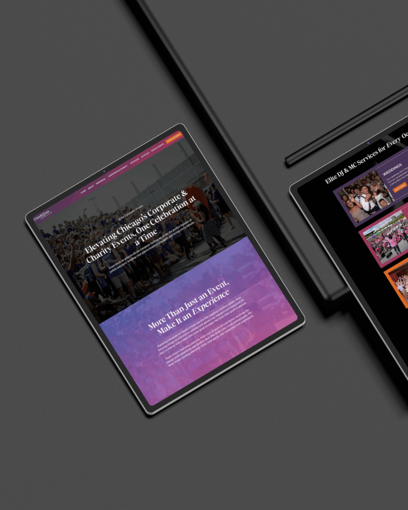 website mockup of Charizma Entartainment, owned by Marz, designed by Emily Foster Creative