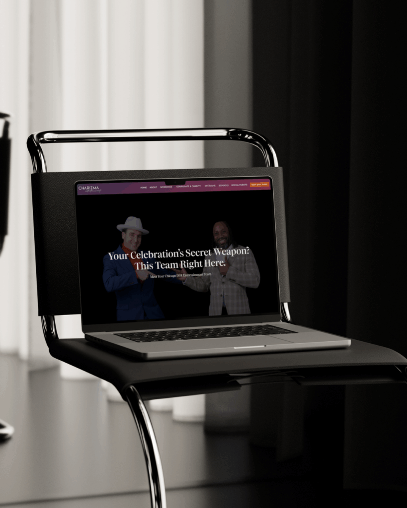 website mockup of Charizma Entartainment, owned by Marz, designed by Emily Foster Creative