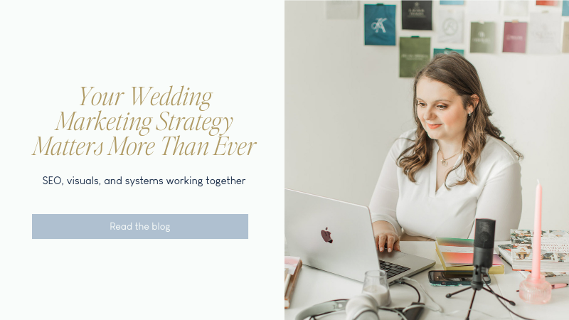 Photo of Emily and a phrase about wedding marketing strategy