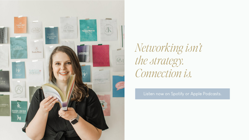 Emily, a Branding expert holding book with networking quote graphic