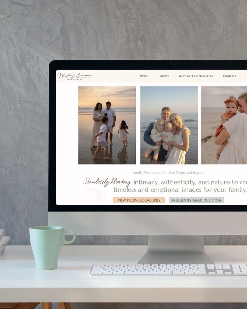 Desktop computer showing a family photography website