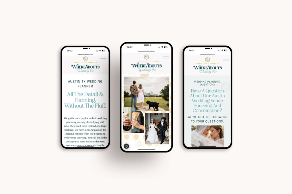 Mobile website mockups for wedding planning brand