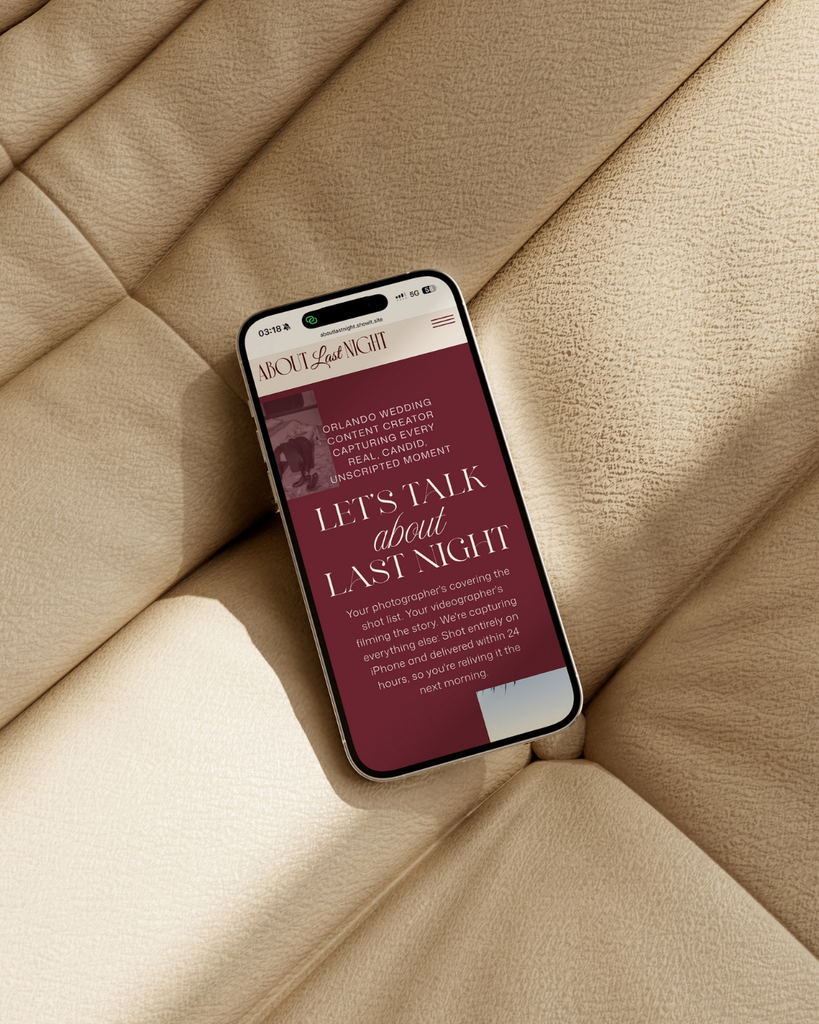 About Last Night website displayed on a smartphone.