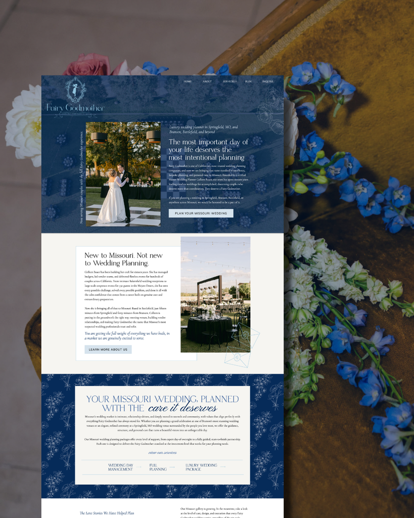 Fairy Godmother wedding planning website desktop design.