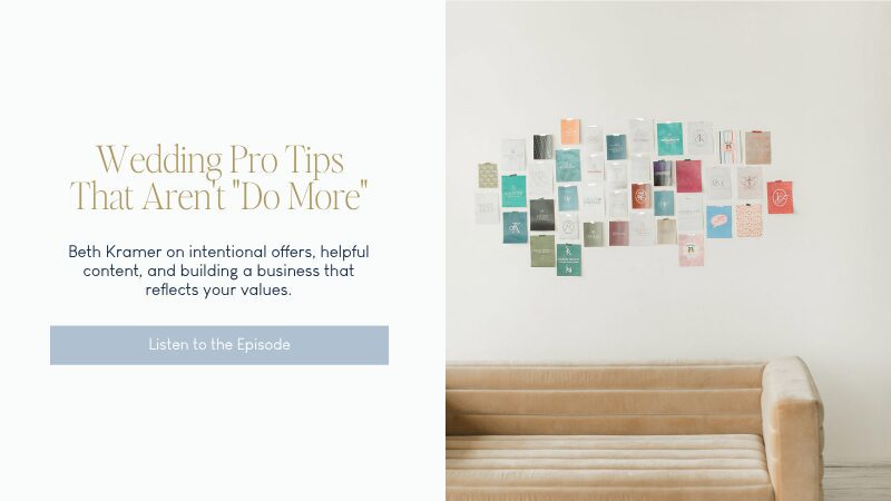 Wedding Pro Tips podcast graphic with a creative studio photo.