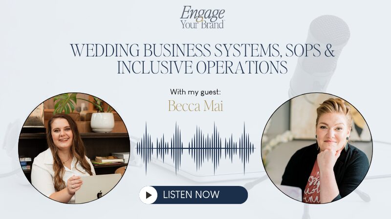 Podcast graphic about wedding business systems, SOPs, and inclusive operations
