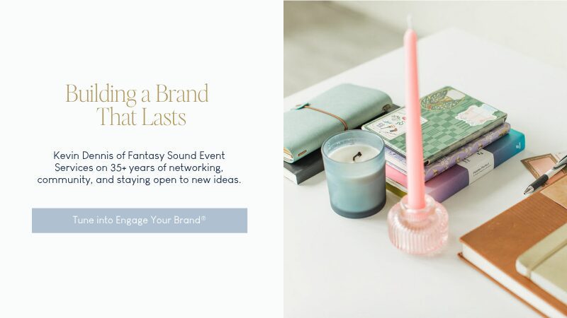 Brand building podcast graphic with journals and candles
